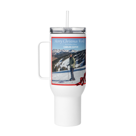 Christmas Is Love Travel Mug with Handle | Red Ribbon Edition