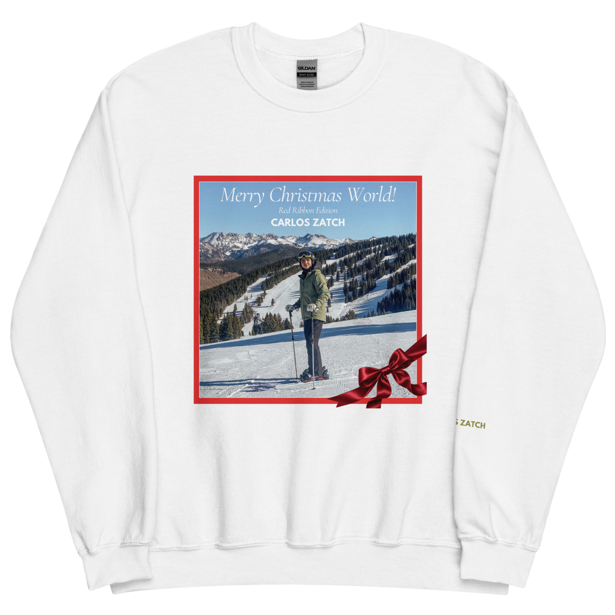 Christmas Is Love Sweatshirt | Merry Christmas World! Red Ribbon Edition